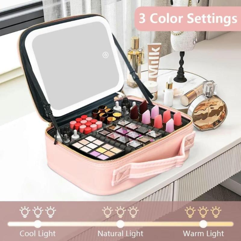 Large Capacity Travel Cosmetic Storage Bag with LED Mirror for Girls, Mothers and Girlfriends - Waterproof Toiletry Bag