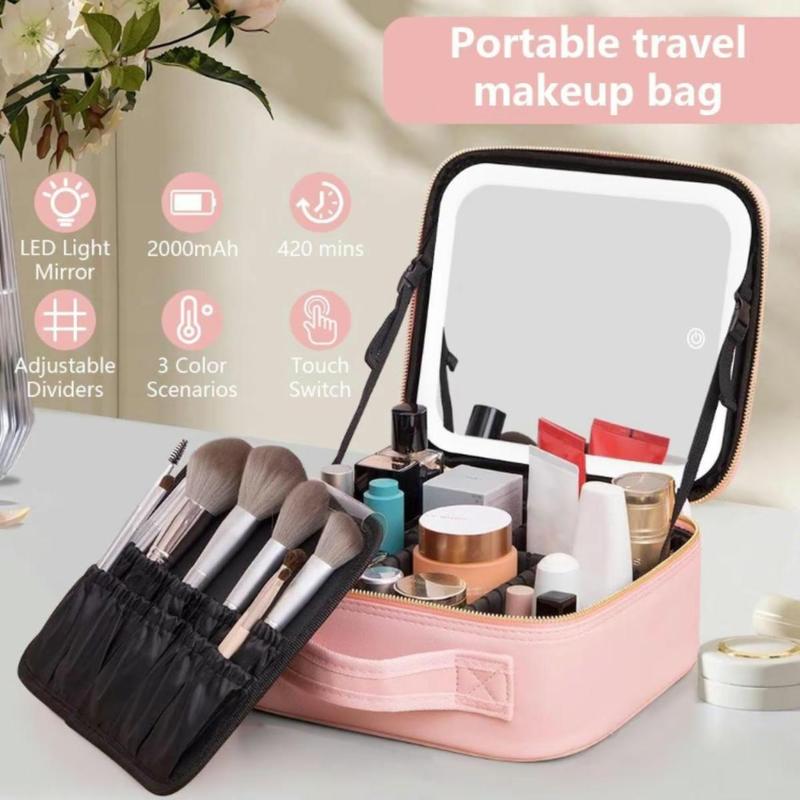 Large Capacity Travel Cosmetic Storage Bag with LED Mirror for Girls, Mothers and Girlfriends - Waterproof Toiletry Bag