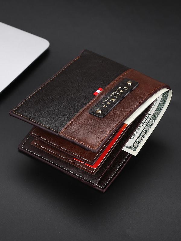 Men's Vintage Colorblock Short Wallet, Casual Business Bifold Wallet with Multiple Card Slots, Gift for Him, Daily Use Wallet