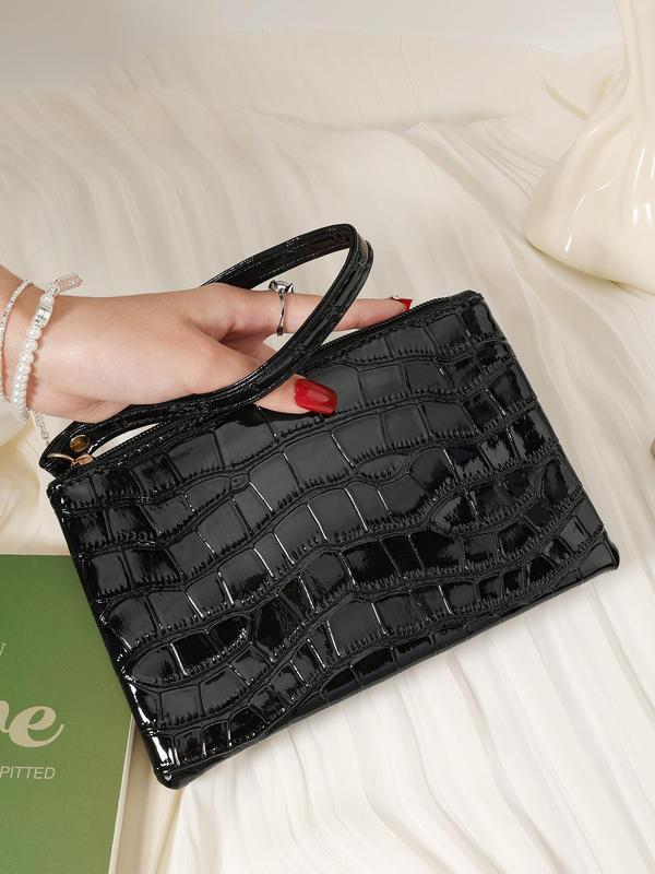 Women's Fashion Crocodile Pattern Envelope Daily Commuting Handbag, Fashion Solid Color Storage Bag, Fashion Square Handbag for Women