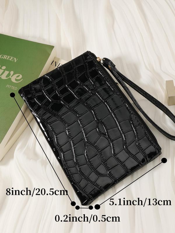 Women's Fashion Crocodile Pattern Envelope Daily Commuting Handbag, Fashion Solid Color Storage Bag, Fashion Square Handbag for Women