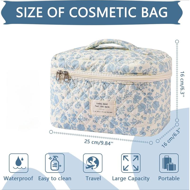 Large Makeup Bag, Cute Cosmetic Bag for Women Girls, Floral Aesthetic Toiletry Bag, Travel Make Up Organizer Bag