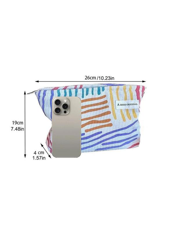 Colorful Striped Pattern Patched Design Toiletry Bag, Large Capacity  Corduroy Makeup Bag, Portable Cosmetic Storage Bag, Zipper Makeup Organizer Pouch for Travel