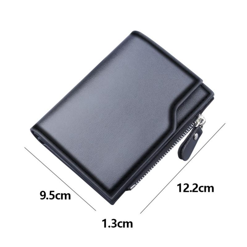 Men's Wallet PU Leather Clutch Bag Solid Color Card Holder Short Wallets Zipper Large Capacity Vintage Male Purses