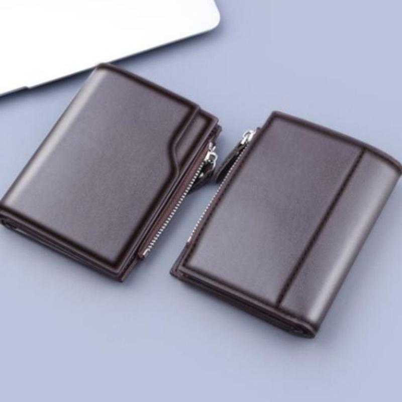 Men's Wallet PU Leather Clutch Bag Solid Color Card Holder Short Wallets Zipper Large Capacity Vintage Male Purses