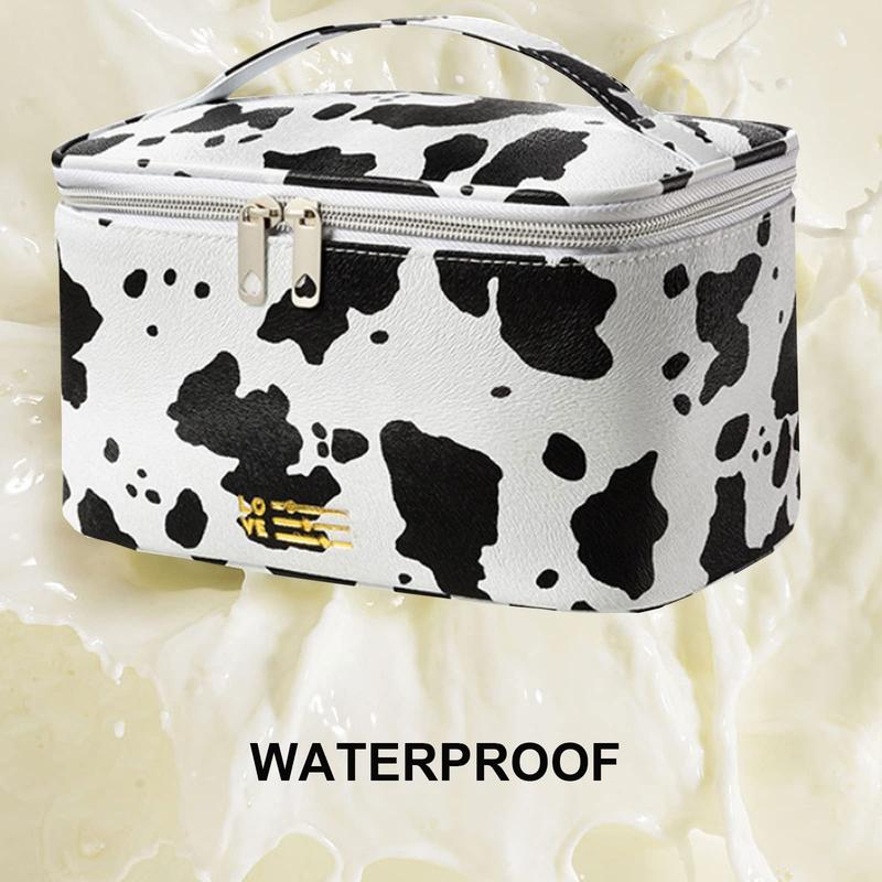 Portable Makeup Bag Cosmetic Bags for Women Medium Pouch Case Purse Make Up Organization Waterproof (Print Cow)