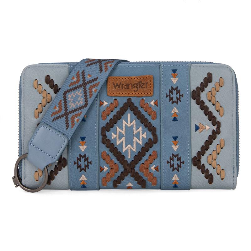 Wrangler Embroidered Whipstitch Wristlet Clutch Wallet Large Capacity Credit Card Holder Gifts for Women