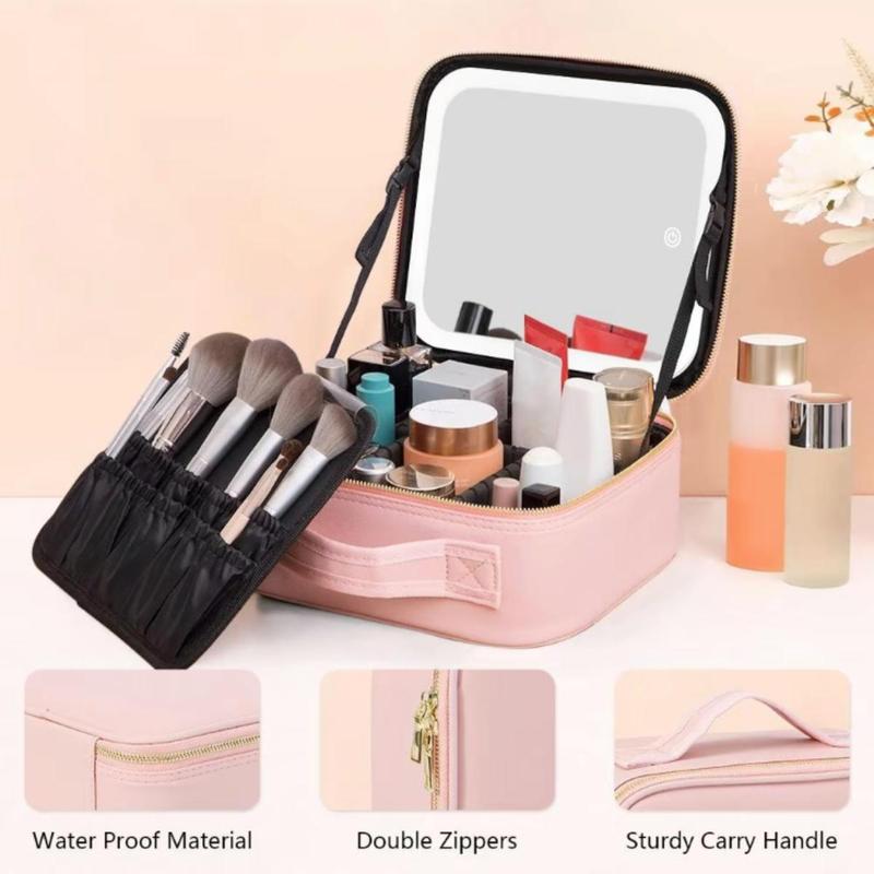 Large Capacity Travel Cosmetic Storage Bag with LED Mirror for Girls, Mothers and Girlfriends - Waterproof Toiletry Bag