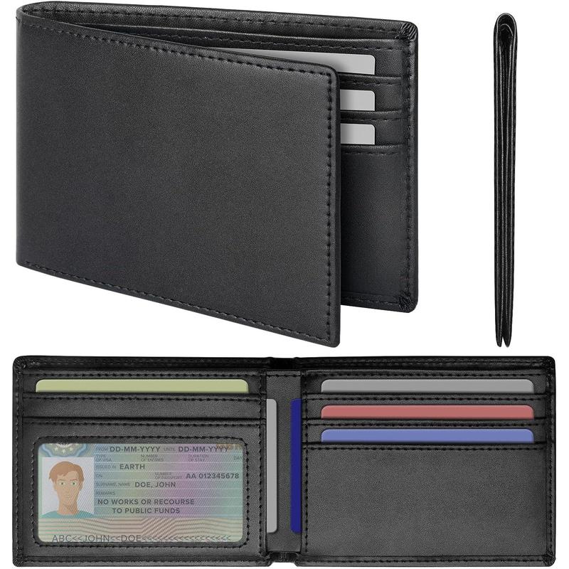 Slim Mens Wallets Leather Rfid Blocking Bifold Wallets for Men With ID Window