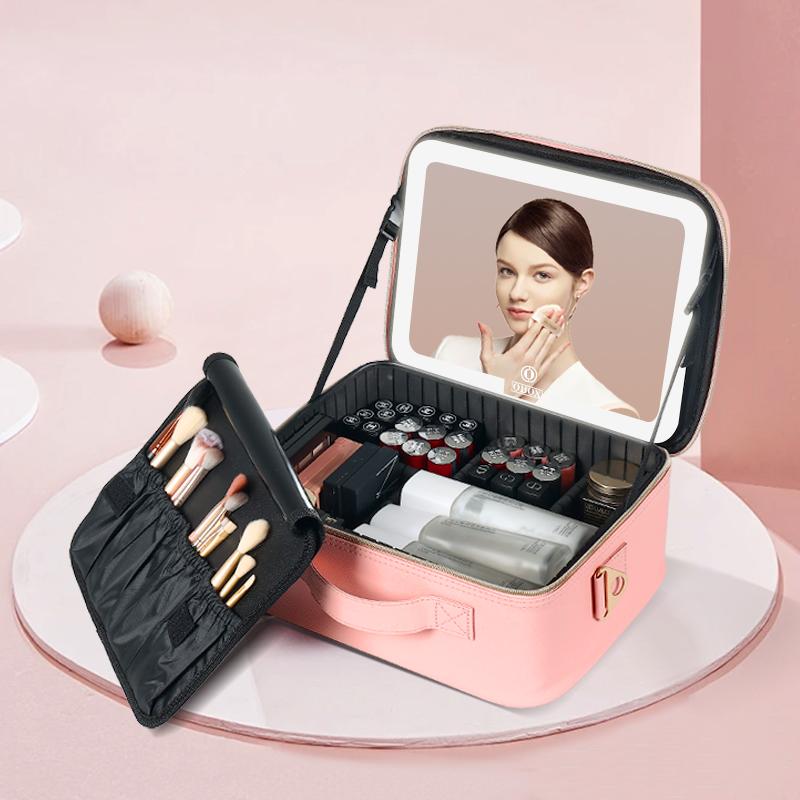 Travel  Cosmetic Bag Makeup Organizer Bag with Lighted Mirror 3 Color Scenarios Adjustable Brightness Portable Cosmetic Makeup Bag makeup  bag