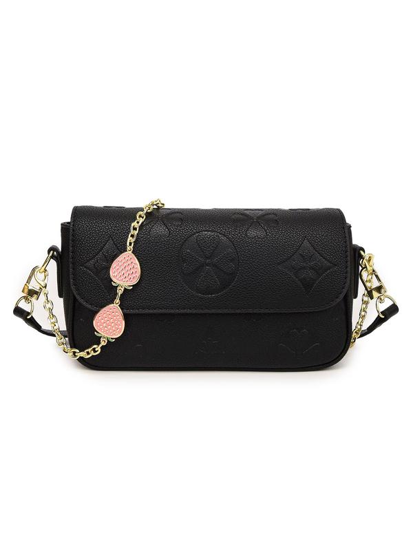 Women's Elegant Floral Pattern Shoulder Bag, Fashionable Pu Leather Strawberry Decor Chain Strap Crossbody Bag for Daily Used, Casual Trendy Versatile Daily Commuting Bag