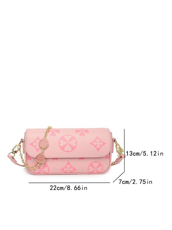 Women's Elegant Floral Pattern Shoulder Bag, Fashionable Pu Leather Strawberry Decor Chain Strap Crossbody Bag for Daily Used, Casual Trendy Versatile Daily Commuting Bag