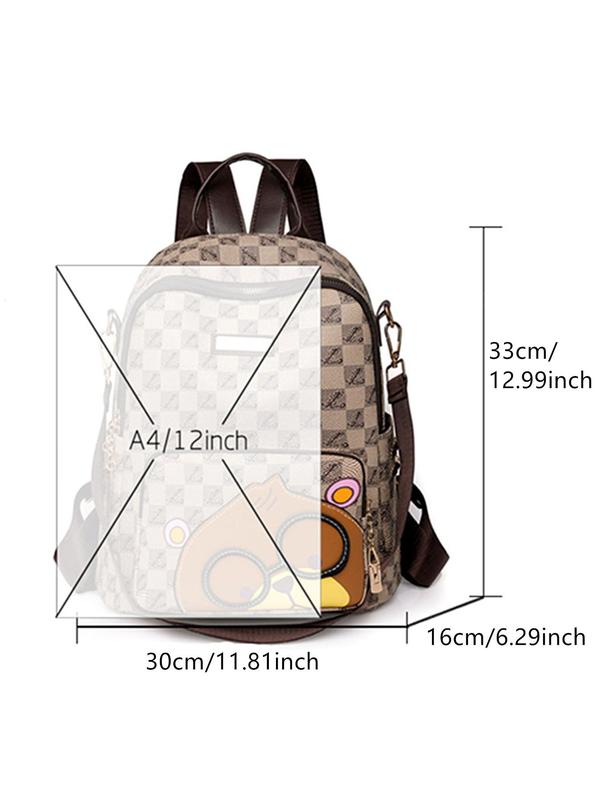 Fashionable Summer Cute Cartoon Pattern Backpack for Travel Essentials, 2024 Casual Plaid Pattern Designer Bookbags, with Adjustable Strap, Unisex