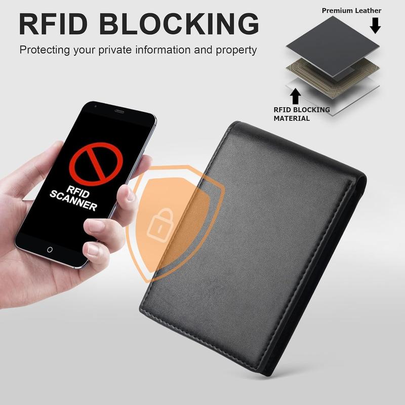 Slim Mens Wallets Leather Rfid Blocking Bifold Wallets for Men With ID Window