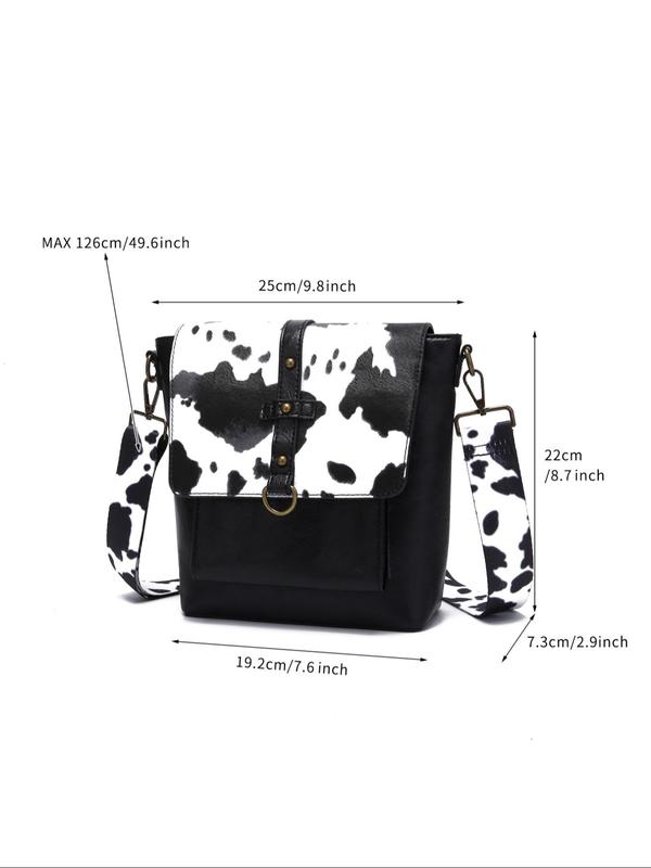 Women's Fashionable Retro Style Cow Print Crossbody Bag, Spring New Trend Casual Adjustable Strap Design Crossbody Bag for Daily Used