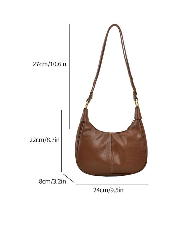 Women's Solid Color Hobo Bag, 2024 New Style Fashionable PU Leather Zipper Shoulder Bag for Daily Used, Casual Trendy Versatile High-quality Daily Commuting Bag