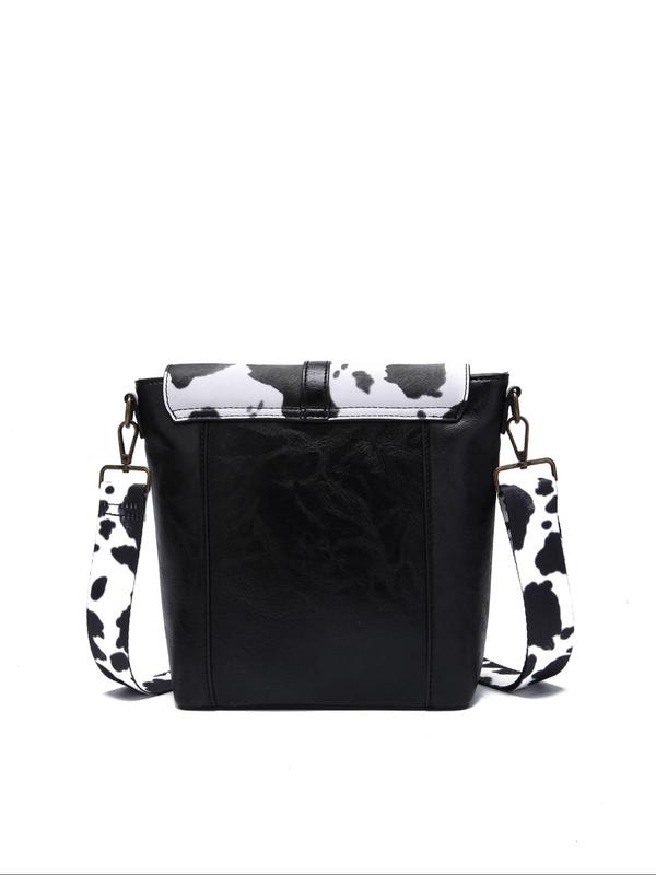 Women's Fashionable Retro Style Cow Print Crossbody Bag, Spring New Trend Casual Adjustable Strap Design Crossbody Bag for Daily Used