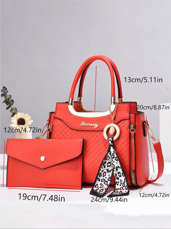 Women's Elegant Minimalist Crossbody Bag & Wristlet, Fashionable Solid Color Handbag Set for Daily Used, Casual Trendy Versatile High-quality Daily Commuting Bag