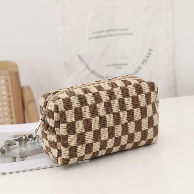 Checkered Pattern Make Up Bags for Women - Perfect for Travel