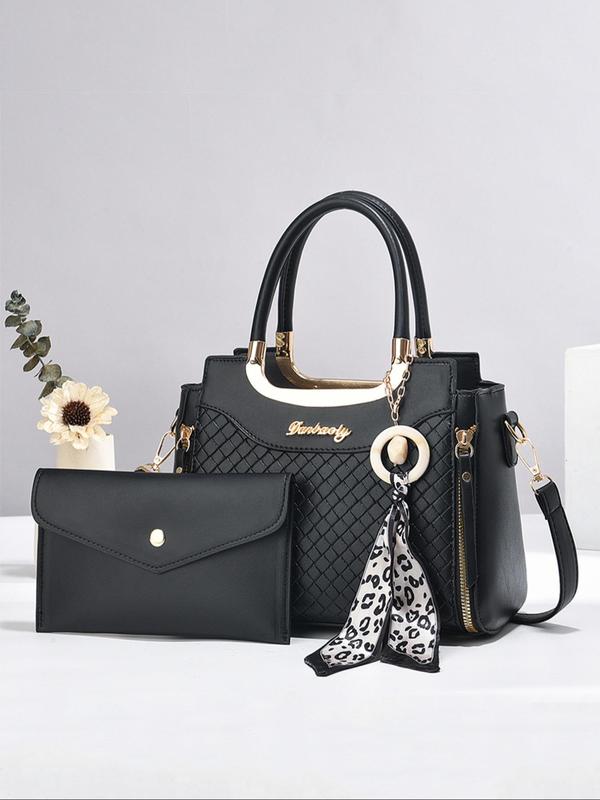 Women's Elegant Minimalist Crossbody Bag & Wristlet, Fashionable Solid Color Handbag Set for Daily Used, Casual Trendy Versatile High-quality Daily Commuting Bag