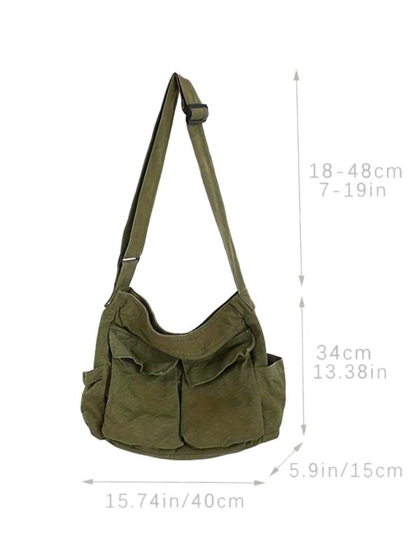 Summer Solid Color Canvas Zipper Shoulder Bag, Multi-pocket Shoulder Crossbody Bag for Summer Casual Travel Everyday Bag, Casual Daily Commuting Bags for School,  Crossbody Purses 2024