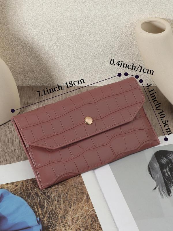 Women's Solid Color Crocodile Embossed Long Wallet, Fashionable Pu Leather Credit Card Holder, Casual Coin Wallet for Daily Used