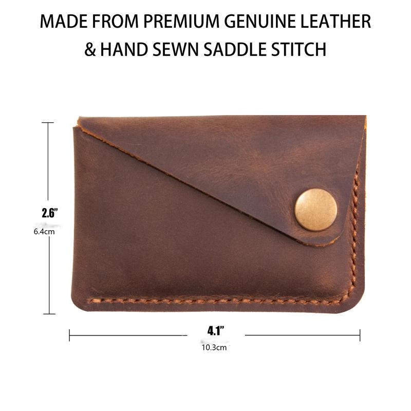 Handmade Minimalist Leather Card Storage Holder, Creative Small Button Design Cash Wallet, Vintage Card Holder, Home Organizer for Home & Travel