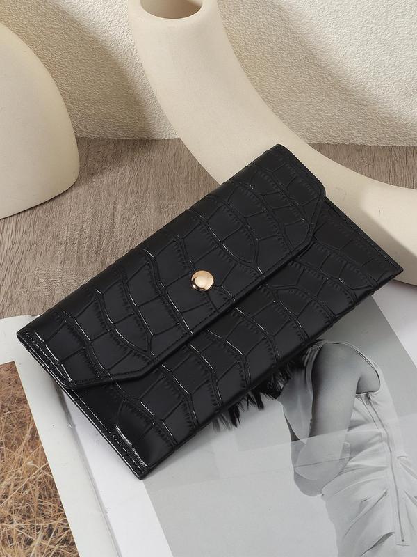 Women's Solid Color Crocodile Embossed Long Wallet, Fashionable Pu Leather Credit Card Holder, Casual Coin Wallet for Daily Used