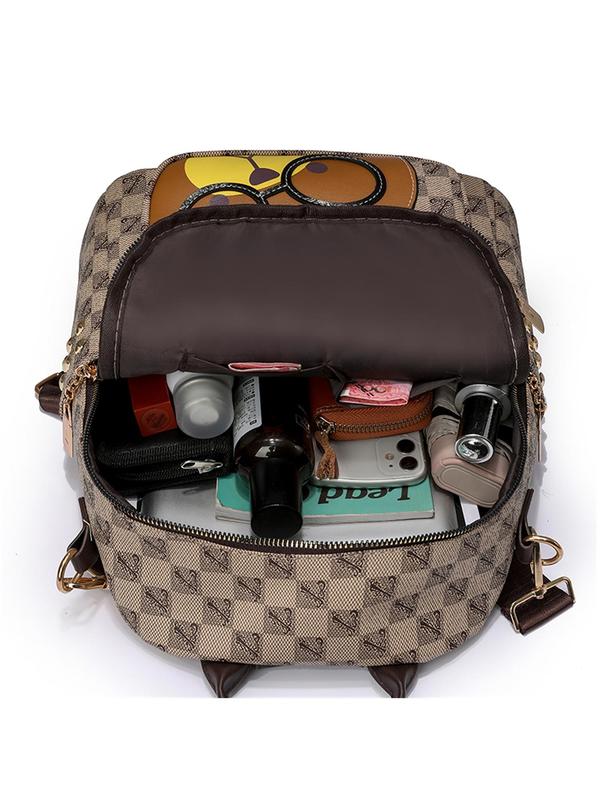 Fashionable Summer Cute Cartoon Pattern Backpack for Travel Essentials, 2024 Casual Plaid Pattern Designer Bookbags, with Adjustable Strap, Unisex