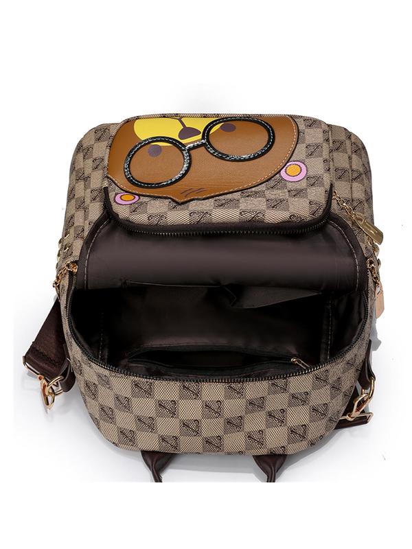 Fashionable Summer Cute Cartoon Pattern Backpack for Travel Essentials, 2024 Casual Plaid Pattern Designer Bookbags, with Adjustable Strap, Unisex