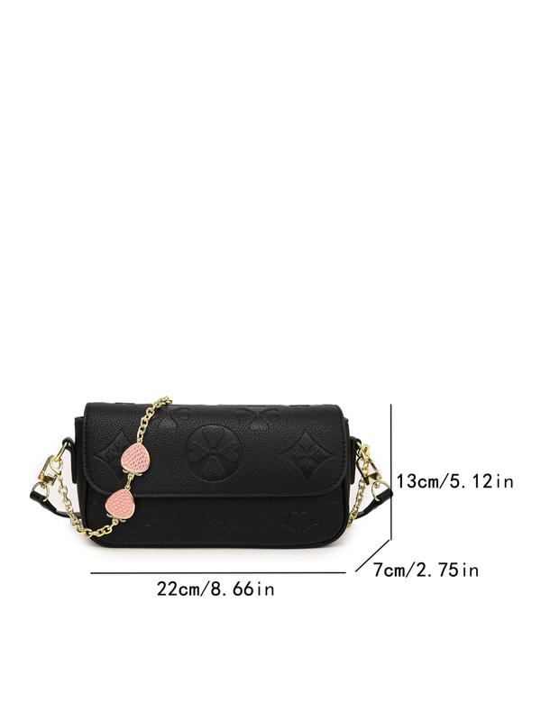 Women's Elegant Floral Pattern Shoulder Bag, Fashionable Pu Leather Strawberry Decor Chain Strap Crossbody Bag for Daily Used, Casual Trendy Versatile Daily Commuting Bag