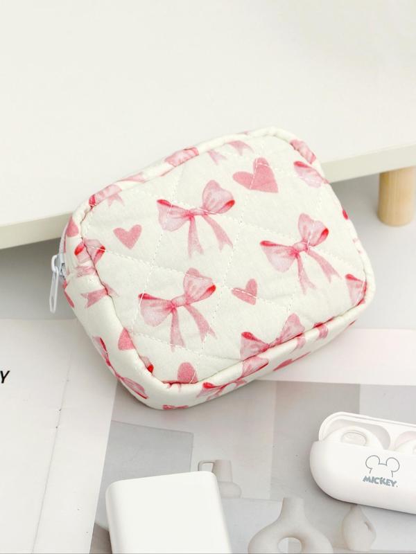 Bow Pattern Cosmetic Case, Cute Mini Makeup Bag, Versatile Storage Bag for Lipstick, Sanitary Napkin, Key, Jewelry, Travel Essentials, Travel Accessories