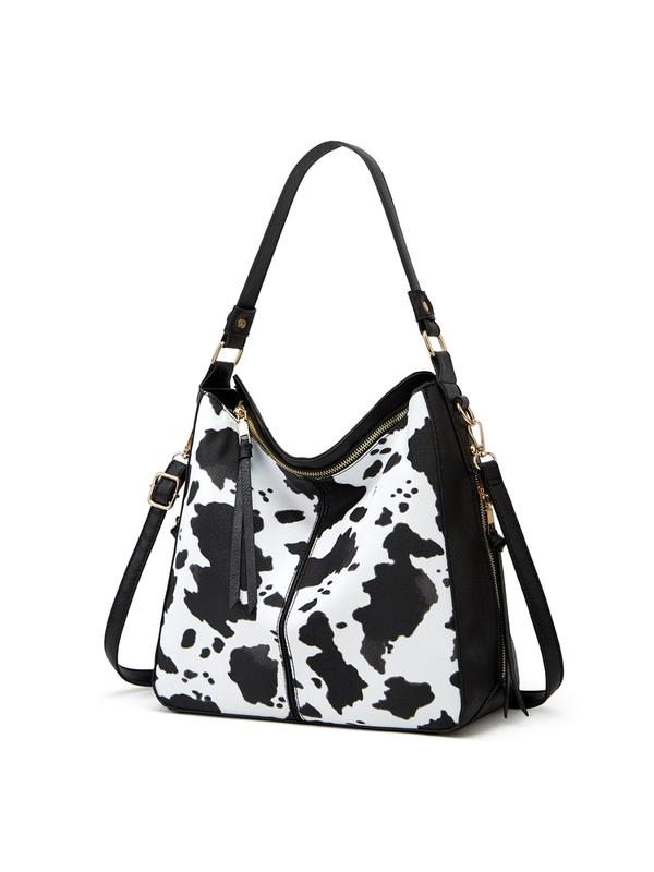 Elegant Solid & Cow & Leopard Pattern Summer Tote Bag for Women, Work Bag, Crossbody Bags, 2024 Casual Trendy Large Capacity Shoulder Bag for School, Fashionable Bag for Daily Use