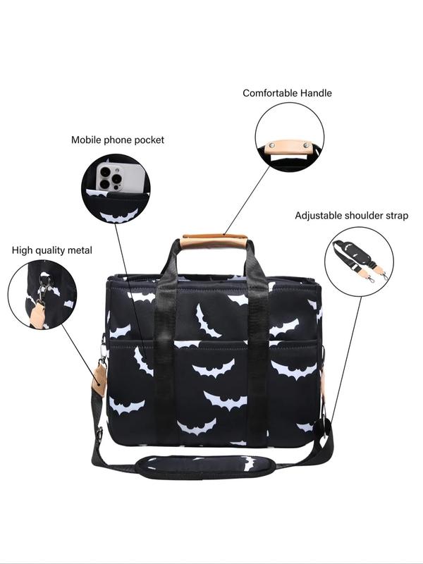 Women's Bat Pattern Tote Bag, Fashionable Large Capacity Shoulder Bag for Daily Used, Casual Trendy Versatile High-quality Daily Commuting Bag