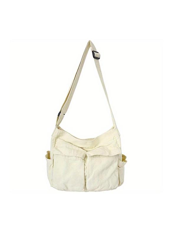 Summer Solid Color Canvas Zipper Shoulder Bag, Multi-pocket Shoulder Crossbody Bag for Summer Casual Travel Everyday Bag, Casual Daily Commuting Bags for School,  Crossbody Purses 2024