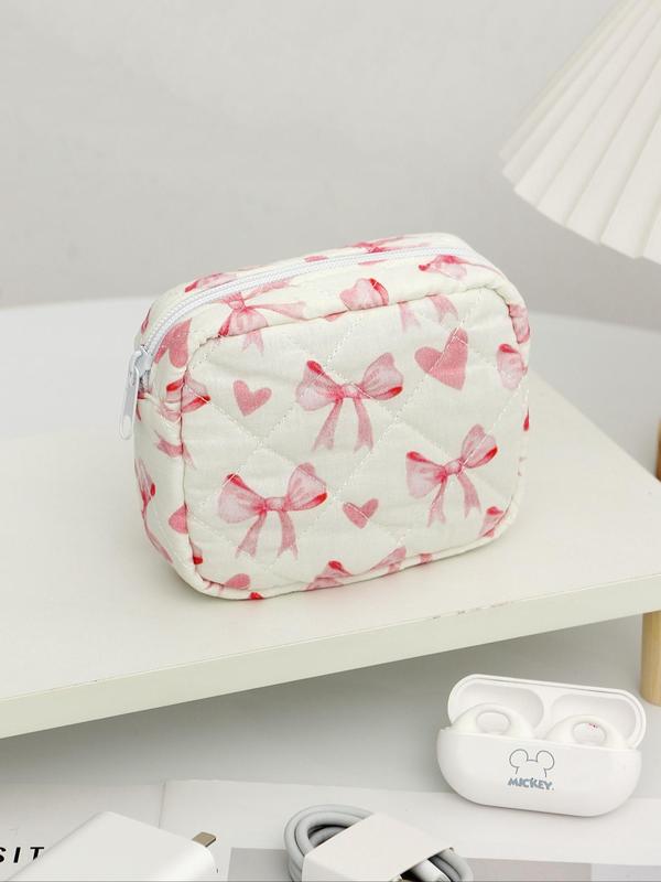 Bow Pattern Cosmetic Case, Cute Mini Makeup Bag, Versatile Storage Bag for Lipstick, Sanitary Napkin, Key, Jewelry, Travel Essentials, Travel Accessories