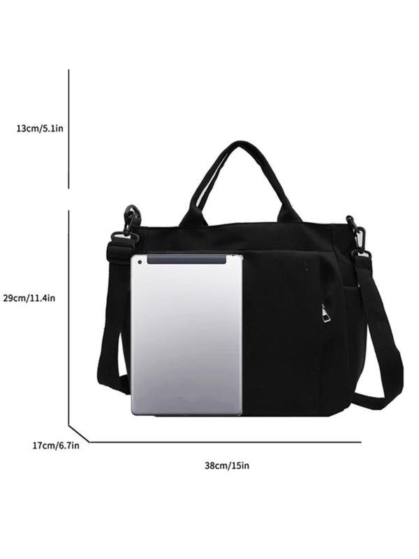 Women's Solid Color Tote Bag, Fashionable Large Capacity Zipper Shoulder Bag for Daily Used, Casual Trendy Versatile High-quality Daily Commuting Bag