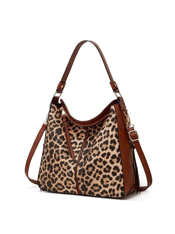 Elegant Solid & Cow & Leopard Pattern Summer Tote Bag for Women, Work Bag, Crossbody Bags, 2024 Casual Trendy Large Capacity Shoulder Bag for School, Fashionable Bag for Daily Use