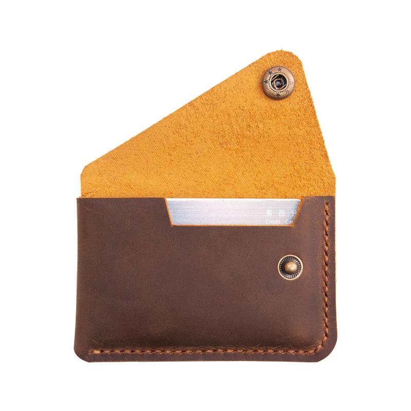 Handmade Minimalist Leather Card Storage Holder, Creative Small Button Design Cash Wallet, Vintage Card Holder, Home Organizer for Home & Travel