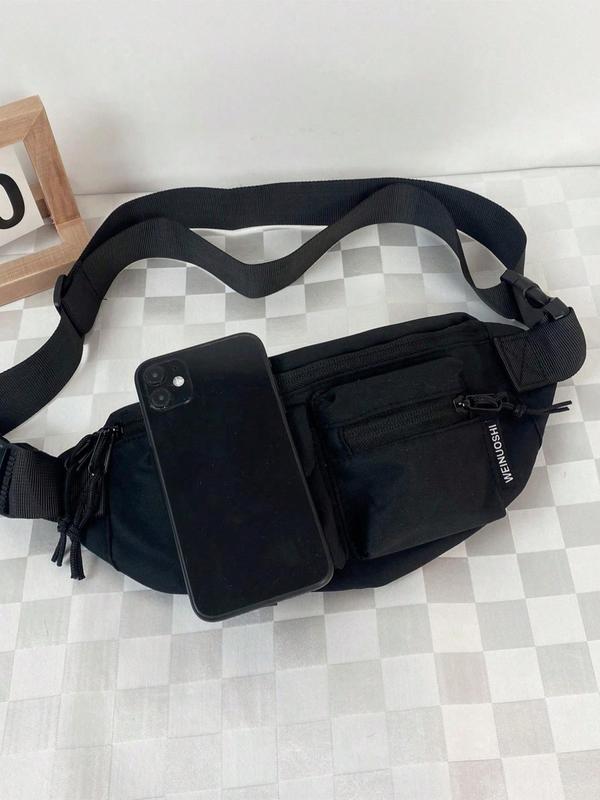 Men's Casual Letter Patched Design Belt Bag, Fashionable Nylon Bum Bag for Daily Used, Casual Trendy Versatile High-quality Daily Commuting Bag