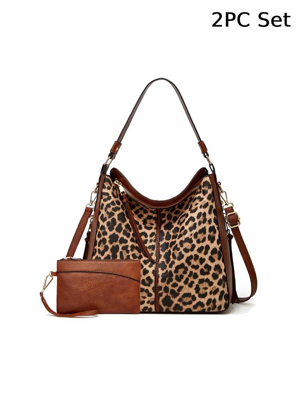 Elegant Solid & Cow & Leopard Pattern Summer Tote Bag for Women, Work Bag, Crossbody Bags, 2024 Casual Trendy Large Capacity Shoulder Bag for School, Fashionable Bag for Daily Use