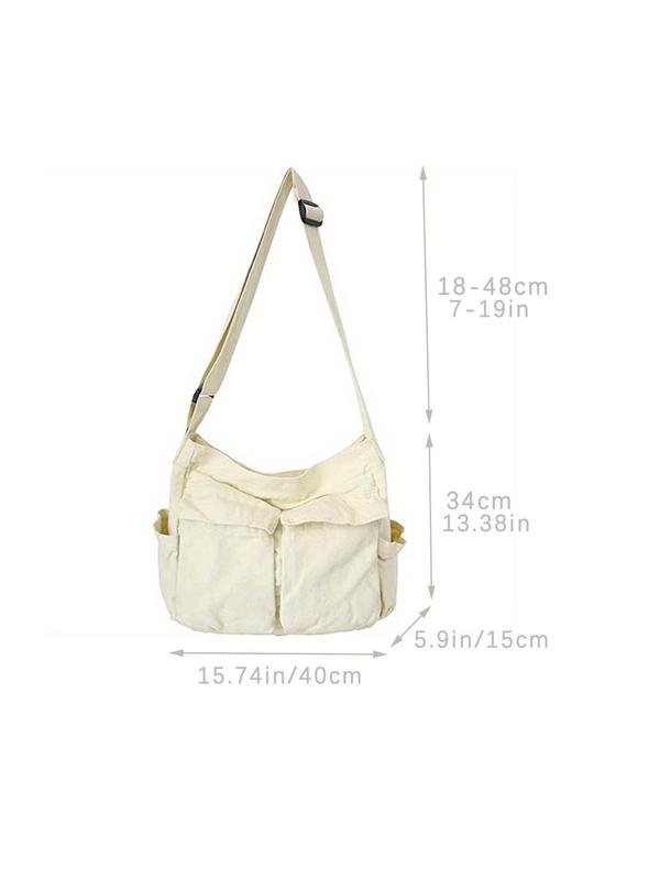 Summer Solid Color Canvas Zipper Shoulder Bag, Multi-pocket Shoulder Crossbody Bag for Summer Casual Travel Everyday Bag, Casual Daily Commuting Bags for School,  Crossbody Purses 2024