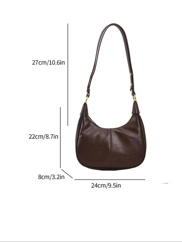 Women's Solid Color Hobo Bag, 2024 New Style Fashionable PU Leather Zipper Shoulder Bag for Daily Used, Casual Trendy Versatile High-quality Daily Commuting Bag