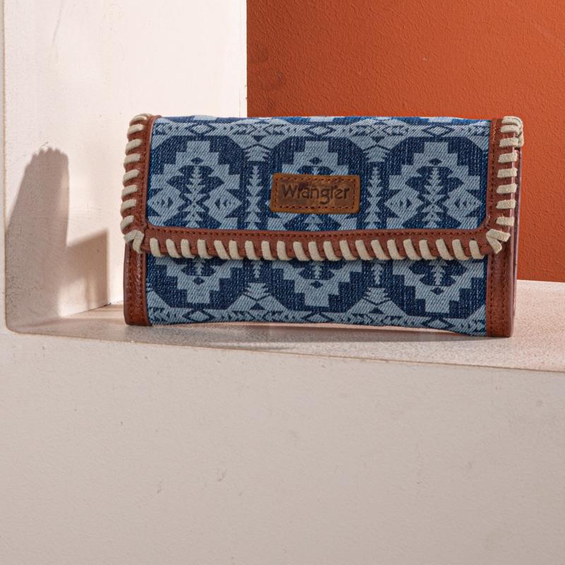 Wrangler  [MegaLive] Southwestern Pattern Print Wallet Snap-enclosed Wristlet Clutch Purse Underarm Satchel Bag