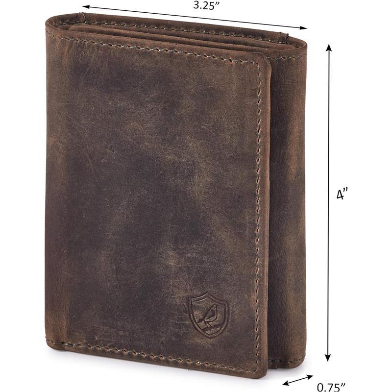 Wallet for Men Trifold Real Leather RFID Blocking Case with ID Window in Gift Box