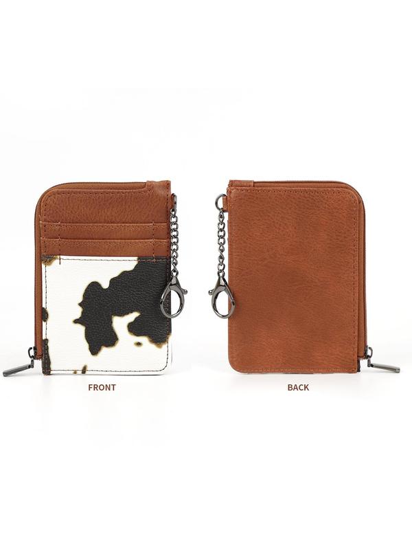 Fashion Colorblock Cow Pattern Zipper Wallet, Casual PU Leather Short Wallet for Women, Multi-functional Card Holder, Portable Wallet for Daily Use