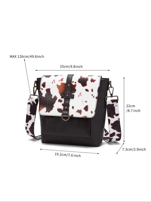 Women's Fashionable Retro Style Cow Print Crossbody Bag, Spring New Trend Casual Adjustable Strap Design Crossbody Bag for Daily Used