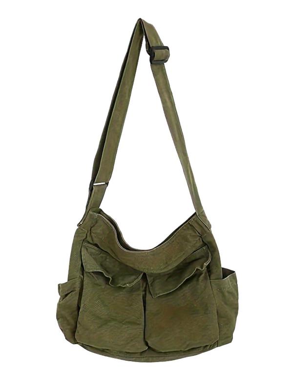 Summer Solid Color Canvas Zipper Shoulder Bag, Multi-pocket Shoulder Crossbody Bag for Summer Casual Travel Everyday Bag, Casual Daily Commuting Bags for School,  Crossbody Purses 2024