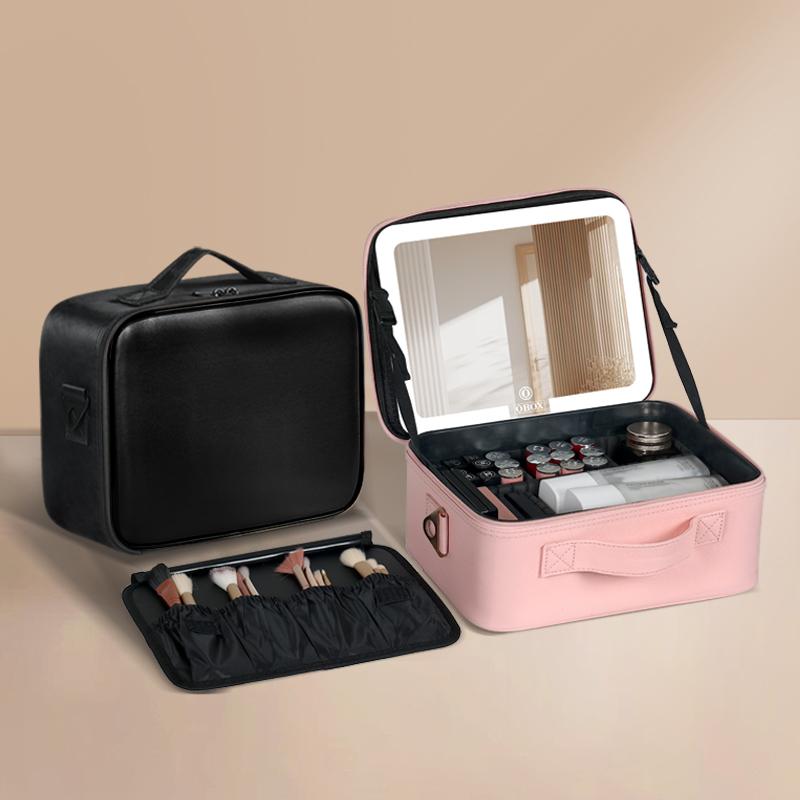 Travel  Cosmetic Bag Makeup Organizer Bag with Lighted Mirror 3 Color Scenarios Adjustable Brightness Portable Cosmetic Makeup Bag makeup  bag