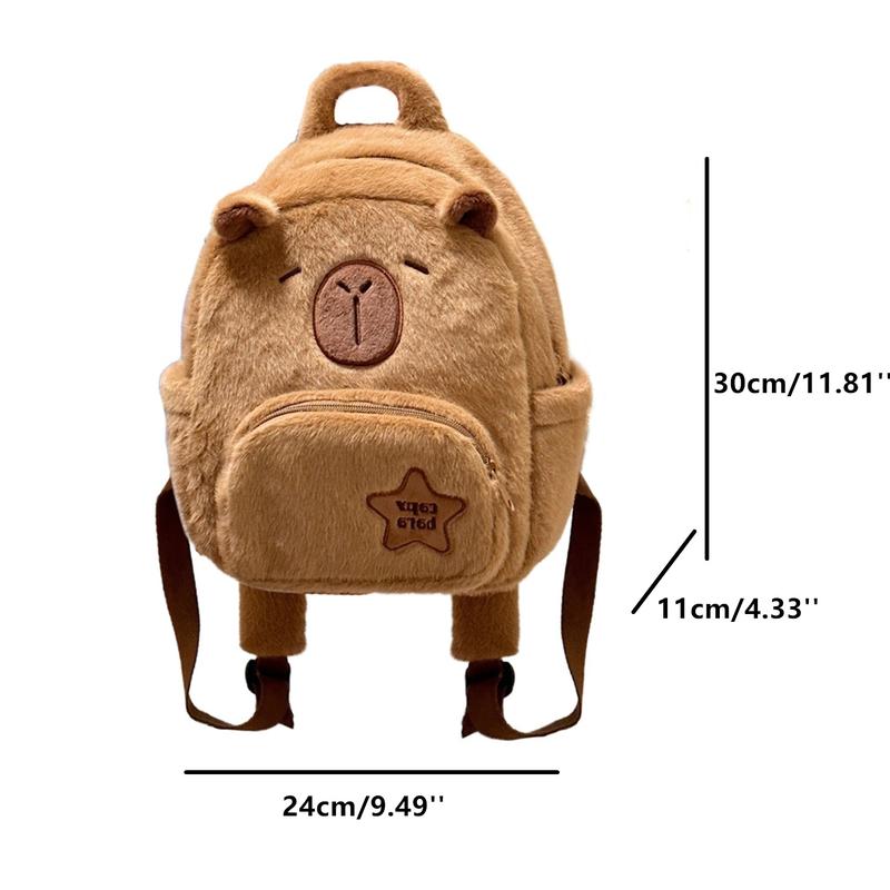 Cartoon Cute Capybara Backpack Kawaii Fuzzy Backpack Multifunction Plush Bookbag Capybara Durable Casual Bag -11.8